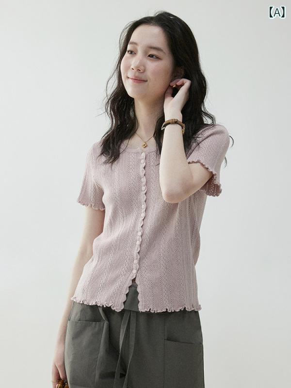 洋芥子 VOOE フラウンス 心地よい ラウンドのど首 編み物 プルオーバー  お上さん用  25 夏  年歳を 感じさせにくい ゆったり 全能 トップス
