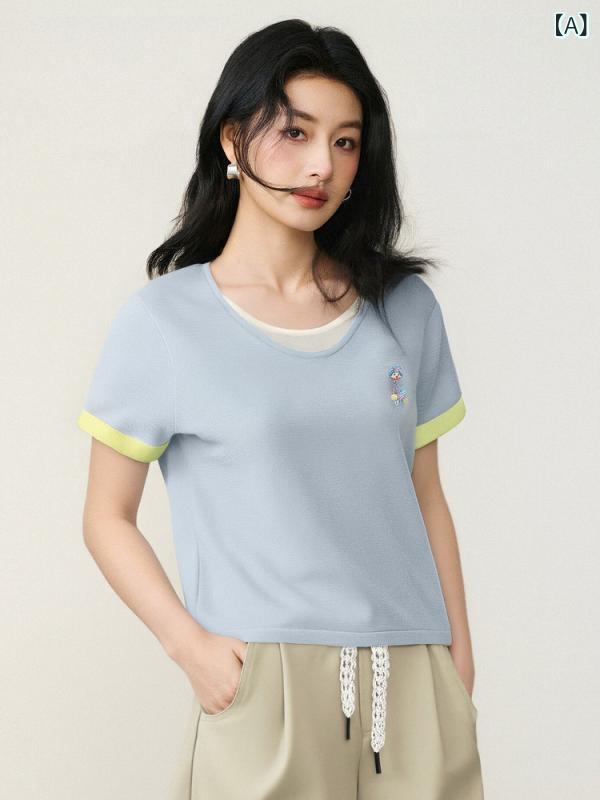 ベーシック ハウス / ベーシック ハウス コールリッジ コントラスト カラー フェイク ツーピース 半袖 セーター 夏 ショート トップ|バランスケア 店