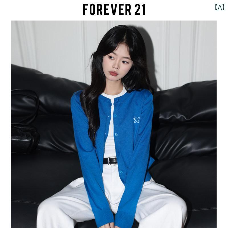 Forever 21 Klein 青色 今めかしい 刺しゅう 編み物ジレー レディース ゆったり トップス 伸び伸びする スウェーター