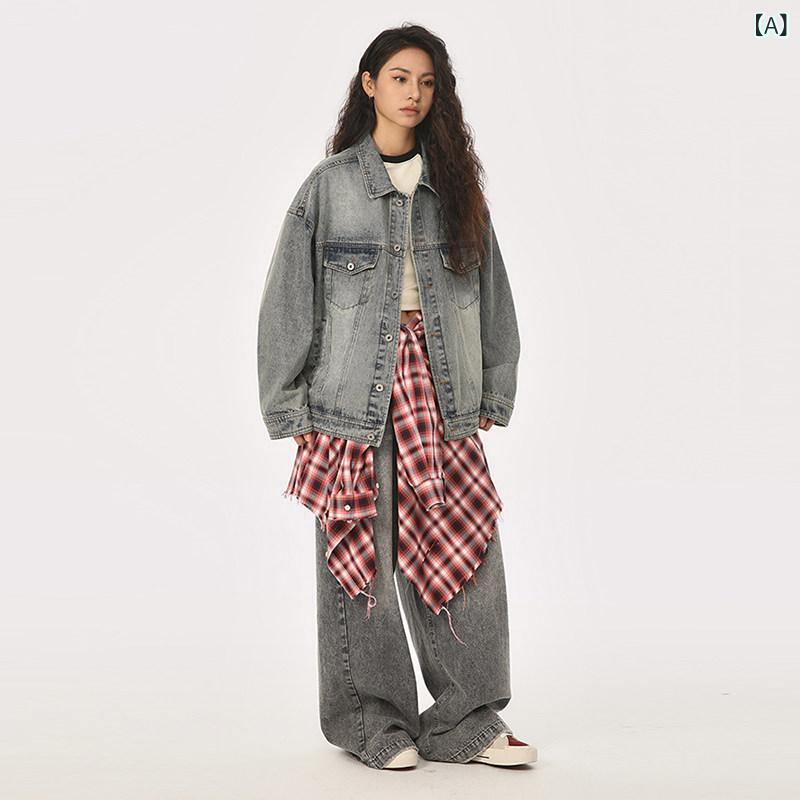 XINGHERD アメリカン レトロ 刺繍 デニムジャケット 男女兼用 ファッション 2024 春 ワークウェア ジャケット|バランスケア 店