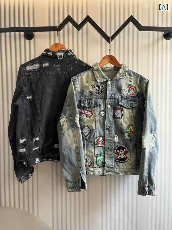 の バック ウォッシュデニム ジャケット コート 重 工業 マルチ メダル大 破壊 直接 注入 スクリーン プリント 複数の プロセス|バランスケア 店