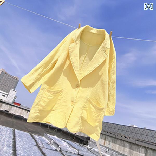 美術的な ダブル 衣嚢の弱められた 背広 色つや 上衣  夏用 ゆったり 七分袖 リネン 日焼押しとどめる ジレー とっ始め 5 SP 508