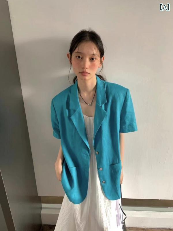心地好い 綿織物と リネンの弱められた 背広 上衣  成人女性用 2025夏の  韓国 薄っぺら 日焼押しとどめる リネン 半袖 背広 とっ始め