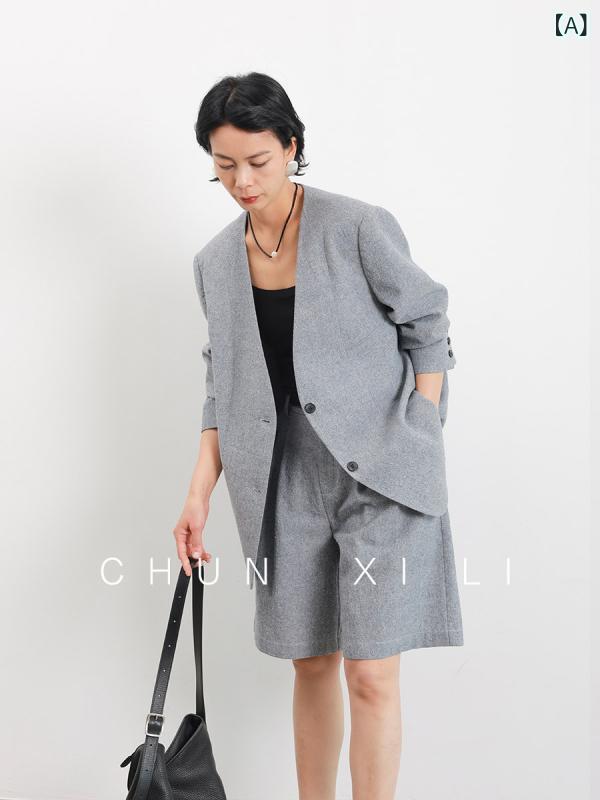 春 希 里 / Chunxili 2025否 色合い 綿織物リネン 背広 上衣 レディース ゆったり 背広 上衣