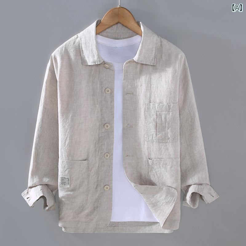 麻 上衣 メンズ 薄っぺら 読みもの 余暇 春夏 レトロ 綿 麻 トップス 服