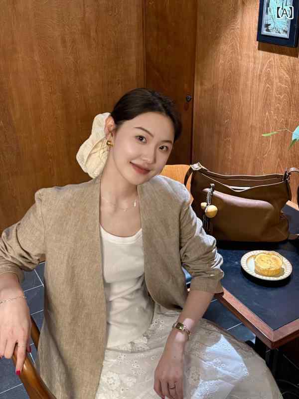 女性用 リネン スーツ ジャケット 2025 春夏 ファッション カジュアル Vネック 薄手 リネン スーツ トップ|バランスケア 店