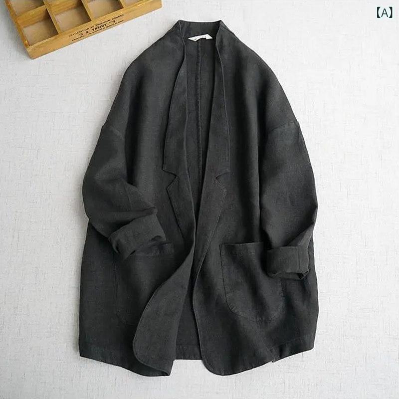 の 大きめ 大いさ レデイース 服 今めかしいな小っちゃい 背広 上衣 春夏 綿織物と リネンの 無地の 長袖 ジレー上衣