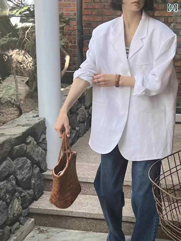 成人女性用 リネン 背広 上衣 2025 春夏 韓国 心地好い 薄っぺら 綿織物＆ リネン スモール 背広 とっ始め
