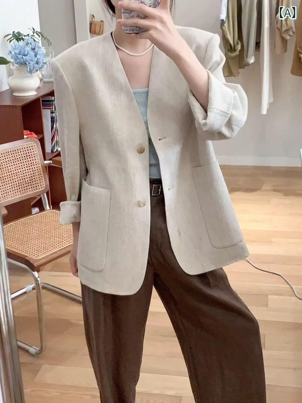 女性用 リネン スーツ ジャケット 2025 春夏 ゆったり コットンリネン スーツ ジャケット 薄手｜バランスケア　店