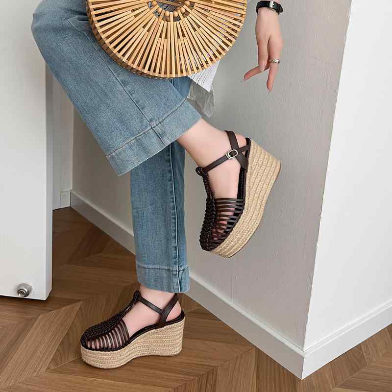 サンダル レディース ウェッジソール 厚底 ストラップ パンプス 痛くない 脱げにくい 走れる 歩きやすい 疲れにくい 軽い 履きやすい ハイヒール 夏用 サマー 麦わら 網 ジュート メッシュ 快適 美脚 効果 通勤用 普段履き カジュアル｜バランスケア　店