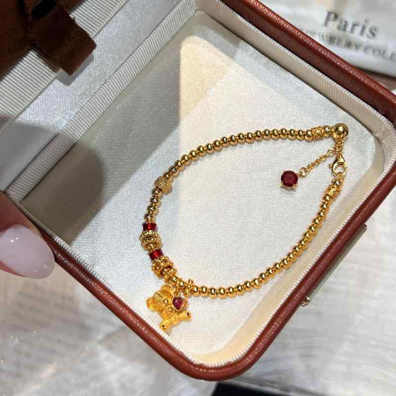 ブレスレット レディース 925シルバー 銀製 シルバー925 ゴールドメッキ 熊 モチーフ ハート 花絲細工 パール ビーズ チェーン 手首アクセサリー ジュエリー 腕輪 華奢 シンプル おしゃれ かわいい きれいめ カジュアル デイリーユース パーテ|バランスケア 店
