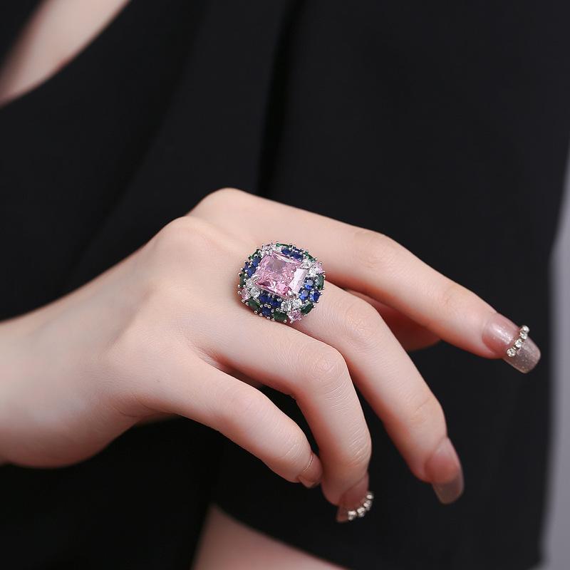 指輪 レディース シルバー925 銀色 桜色 ピンク系 ジルコニア 切り替え 大粒 スワロフスキー風 キラキラ 高級感 おしゃれ かわいい 上品 華奢 細見え 調整可能 フリーサイズ 普段使い デート パーティー プレゼント ギフト ジュエリー アクセサ｜バランスケア　店