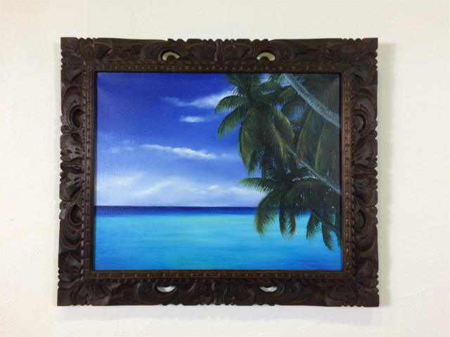 絵画 バリアート 海 現地画家さんが描いたバリ島の美しい海 バリ絵画 額付き 壁掛け フレーム付 おしゃれ ホビー S 3 海の絵 40 50 雲 額付き インテリア 40 50 壁掛け 青空 アート 風景画 アートパネル ビーチ 浜辺 ファブリックパネル アートフレーム アジアン