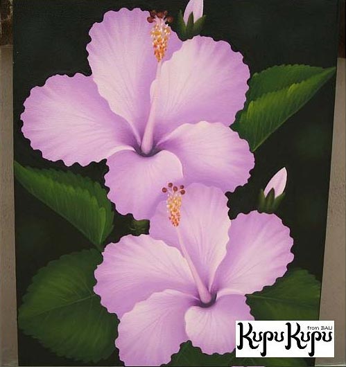アジアン雑貨 インテリア バリ風 花の絵 ハイビスカス 紫 2連 フレーム