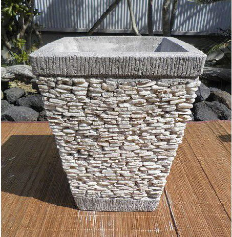 白 大型 植木鉢 お庭 Kupukupu植木鉢 アジアン オリジナル プランター 石鉢 ストーンポットガーデン 石鉢 外構 石材のクプクプ プランター インテリア おしゃれ ポット バリ雑貨 角 ガーデンポット H50cm アジアン 大型 エクステリア バリ島