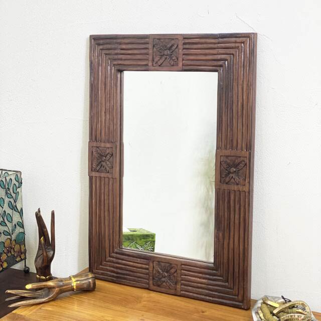 楽天市場】アジアン 雑貨 木彫り 壁掛けミラー アジアン 木彫り
