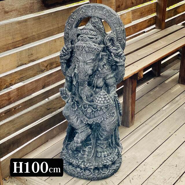 【インテリア雑貨 おしゃれ バリ風】 ガネーシャ 石像 H100cm 立ち 黒灰色 黒 グレー 樹脂セメント ガーデニング オブジェ 大きい エクステリア リゾート 南国 ガーデン オーナメント 置物 石造 アジアン インテリア バリ風 バリ アジアン 外構 お庭 [ss2409]