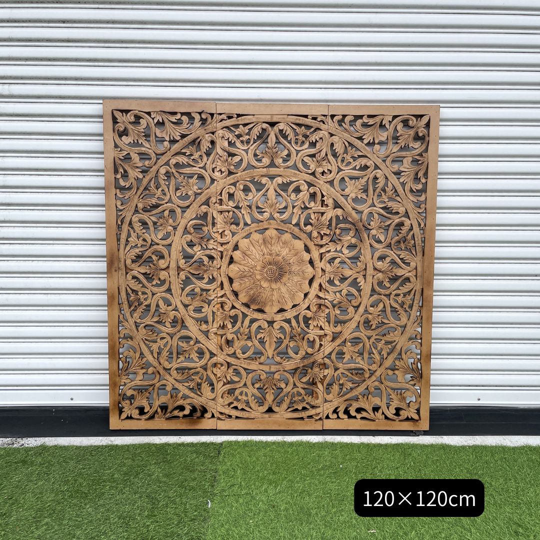 【 ポイントUP 限定saleクーポン 】 アジアン雑貨 立体感のあるレリーフパネル 3連 ブラウン 120&times;120 チーク 大型 木製 レリーフ 彫刻パネル 木彫り 透かし彫り 茶色 アートパネル ウォールデコ バリ アジアン 壁掛け モダン 海外インテリア バリ風 おしゃれ [MD]｜アジアン バリ雑貨 石材のクプクプ