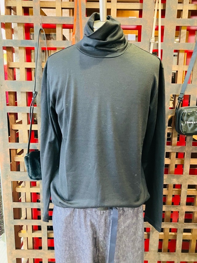 RAINMAKER KYOTO  レインメーカ京都 WASHABLE WOOL HIGHNECK ティーシャツ BLACK/OFF WHITE RM242-034