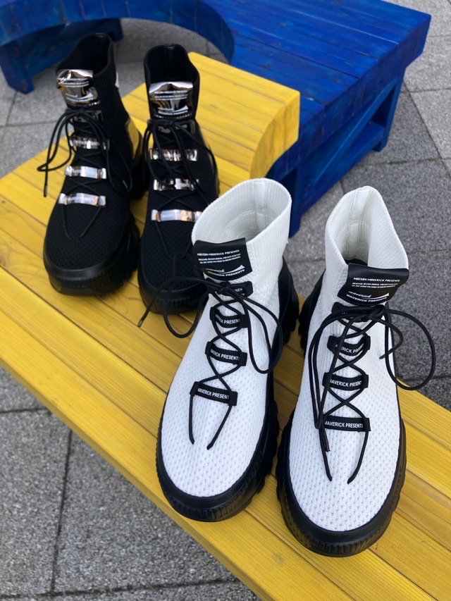 MAISON MAVERICK PRESENTS  チャンキーソール 編み物 編み上げ ご機嫌とり捨てる スニーカー  MS2475 BLACK / WHITE  住みか マヴェリック プレゼンツ