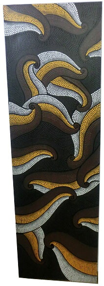 ***ドット絵画150*50　黒オレンジ白茶【バリ直輸入】ドット柄 ドットアート 丸 ヴィラ 御用達 モダン 南国 アートパネル リゾート 手描き バリアート バリ風 アジアンインテリア モダンアート 癒し おしゃれ 【バリ・アジアン雑貨バリパラダイス】
