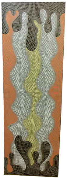 ***ドット絵画 オレンジ白黄抽象画150*50【バリ直輸入】アートパネル 抽象画 バリ絵画 モダン モダンアート 大 高級ホテル御用達 リゾート バリインテリア バリアート バリ風 アジアンインテリア おしゃれ【バリ・アジアン雑貨バリパラダイス】｜バリ・アジアン雑貨バリパラダイス