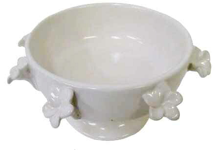 TANTERI　CERAMIC B級フランジパニモチーフ台付　白 【バリ・アジアン雑貨バリパラダイス】