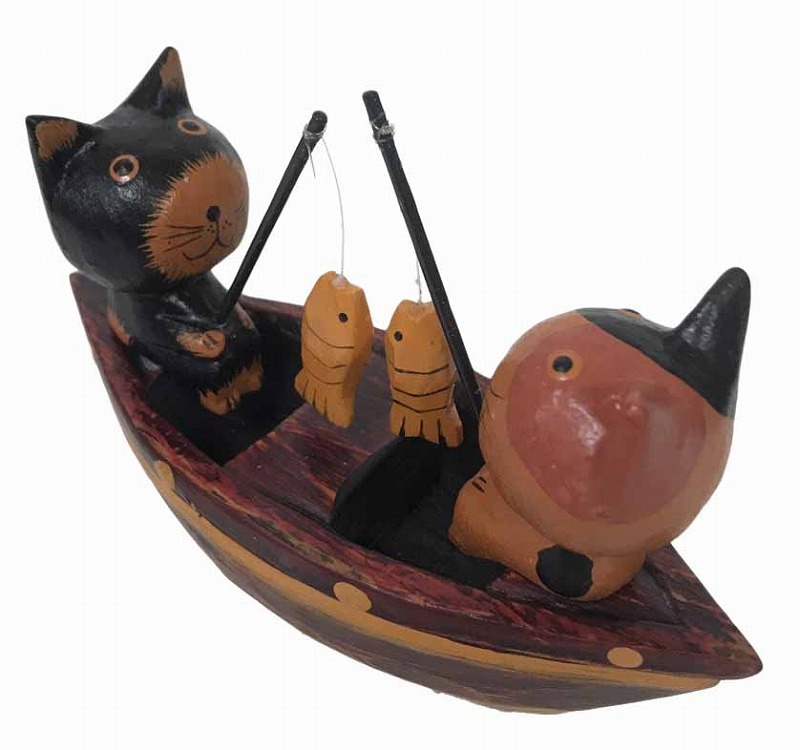 ボートで釣りの2匹バリ猫 バリ アジアン雑貨バリパラダイス Marcsdesign Com