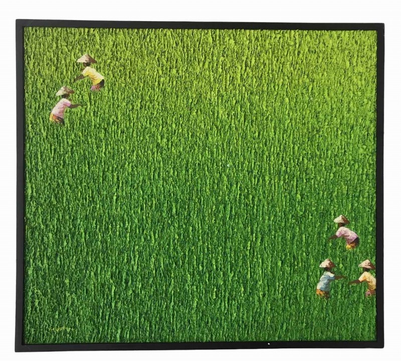 バリ絵画 田園風景 立体タッチ 83*92.5左2右3【バリ直輸入】南国 アートパネル 田んぼ 稲穂 緑 農夫 田舎 風景画 自然 のどか バリアート バリインテリア 癒し アジアンインテリア おしゃれ【バリ・アジアン雑貨バリパラダイス】|バリ・アジアン雑貨バリパラダイス