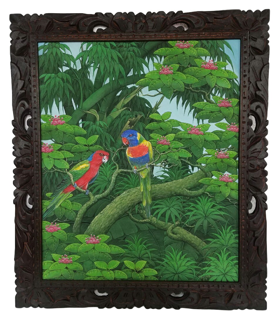 バリ島　絵画　①　バリアート　バリ　アジアン雑貨 バリ絵画 風景画 稲刈り W53×H43 田園 L-6 アジアン ウブド