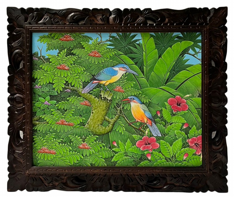バリ絵画　38x33 プンゴセカンスタイル　アジアン バリアート　サイン入り バリ絵画 38x33 プンゴセカンスタイル アジアン バリアート
