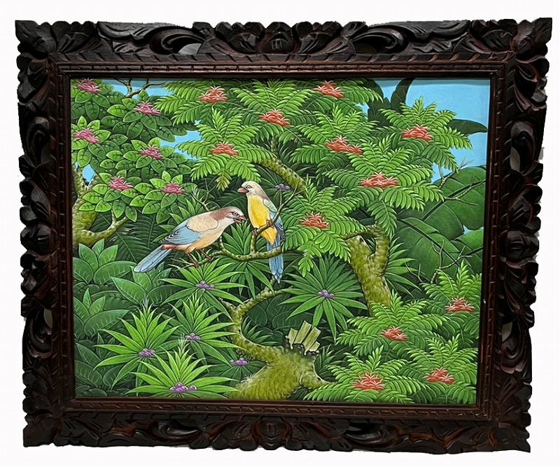 大きめ バリアート プンゴセカン バリ島 絵画 自然 鳥 花 アート カワセミ 大きめ バリアート プンゴセカン バリ島 絵画 自然 鳥 花 アート