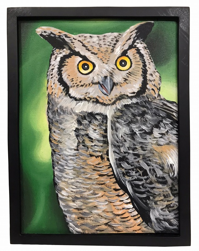 【絵画】アメリカフヨウ（額付きオプションあり） 楽天市場】フクロウの絵画33*43 緑地横向き顔前タイプ【バリ直