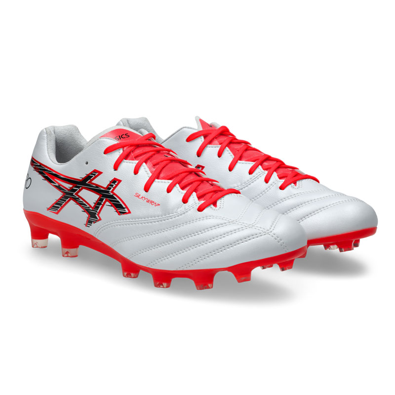 アシックス DSライト X-FLY PRO 3 ホワイト フラッシュレッド サッカースパイク 土 人工芝 天然芝 asics2026Q3 1101A072-105|BallClub 店
