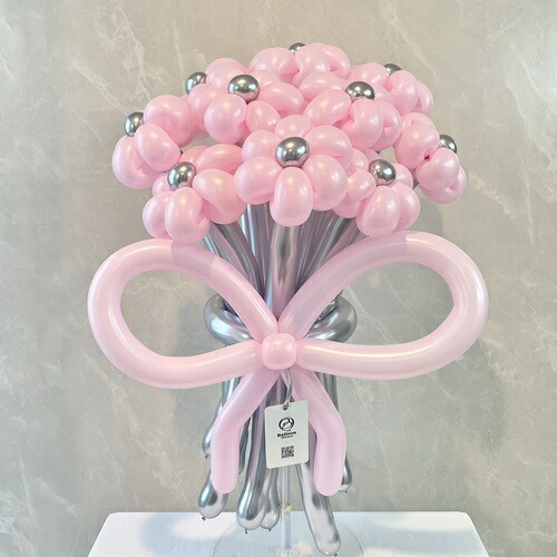 B-013 pink&times;silverballoonbouquet(M) 人気 おしゃれ バルーンギフト 風船 バルーン 開店祝い サプライズ 結婚式 誕生日 周年祝い バルーンブーケ かわいい パステル｜Balloon Kitchen 店