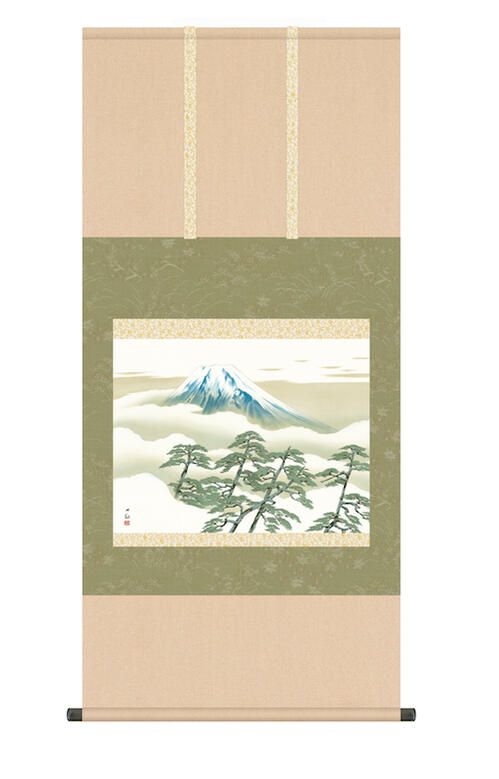 掛け軸 掛軸 モダン 収納箱 桐箱 おしゃれ 床の間 横山大観 「松に富士」 尺五 <送料無料> 10年保証 インテリア アート 日本画 富士山 富士 54.5cm×約115cm|ハッピー雑貨専門店Happymarche