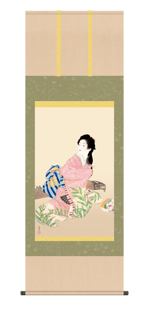 掛け軸 掛軸 モダン 収納箱 桐箱 おしゃれ 床の間 上村松園 「娘深雪」 ＜送料無料＞ 10年保証  アート 日本画 美人画 新築 引越 事務所 店舗 移転 開店 開業 祝い ギフト プレゼント 外国人向け土産 54.5cm×約153cm