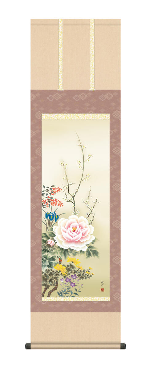 【楽天市場】掛け軸 掛軸 春掛け 花鳥画 「桜花に小鳥」西尾香悦 