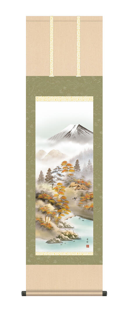 ◎掛け軸(富士山水湖畔？) 楽天市場】掛軸 掛け軸 春夏秋冬 山水画 セット 「富士賞翫