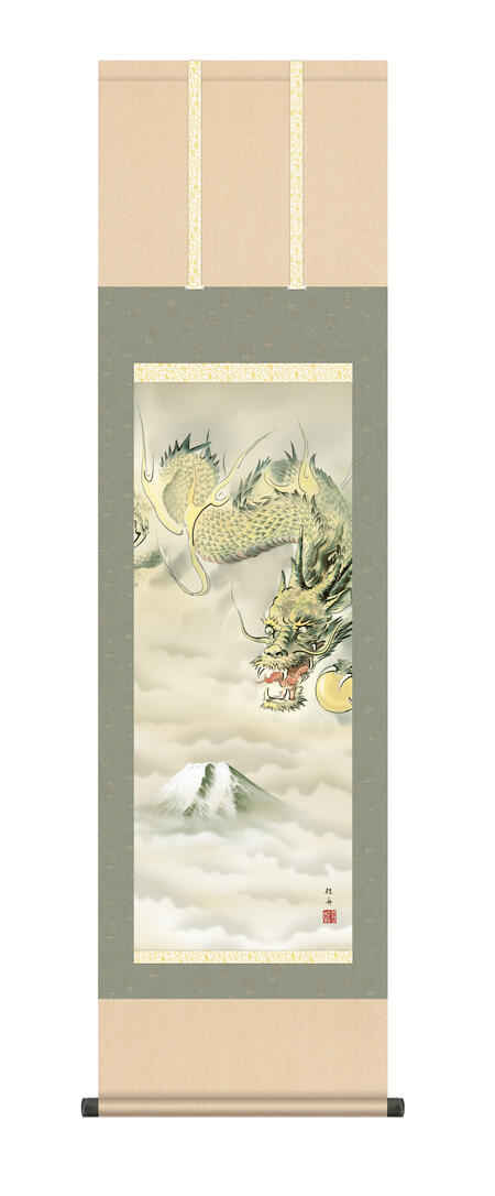 楽天市場】掛軸 掛け軸 縁起画 「赤富士昇龍図」 慶事飾り