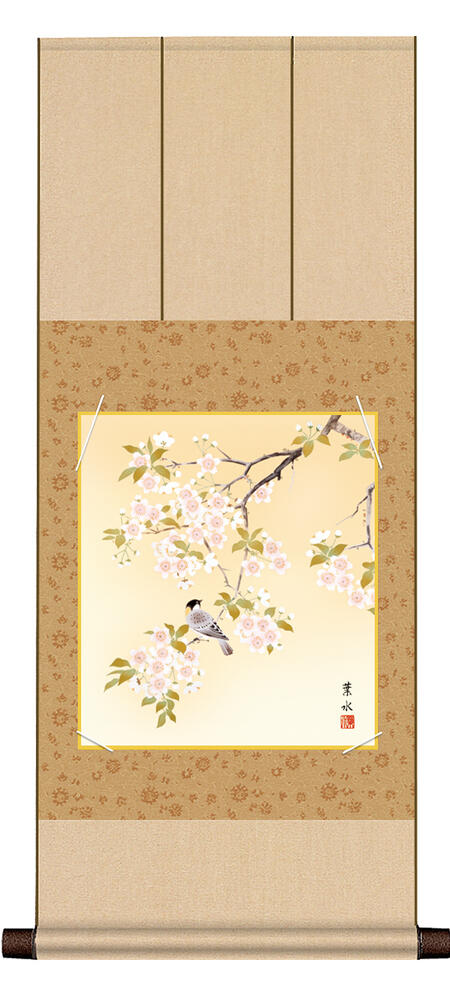 楽天市場】掛け軸 掛軸 春掛け 花鳥画 「桜花に小鳥」西尾香悦