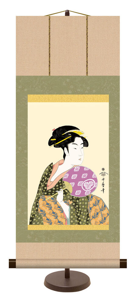 激安の 自立掛軸 専用スタンド付き 掛軸 掛け軸 飾る 美人画 おひさ うちわ 喜多川歌麿 浮世絵 31cm 約75cm 有名絵画 日本画 アート インテリア 送料無料 団扇を持つおひさ 喜多川歌麿 リビング 和 床の間 おしゃれ モダン Wms3vihwko4n Gomez Cr
