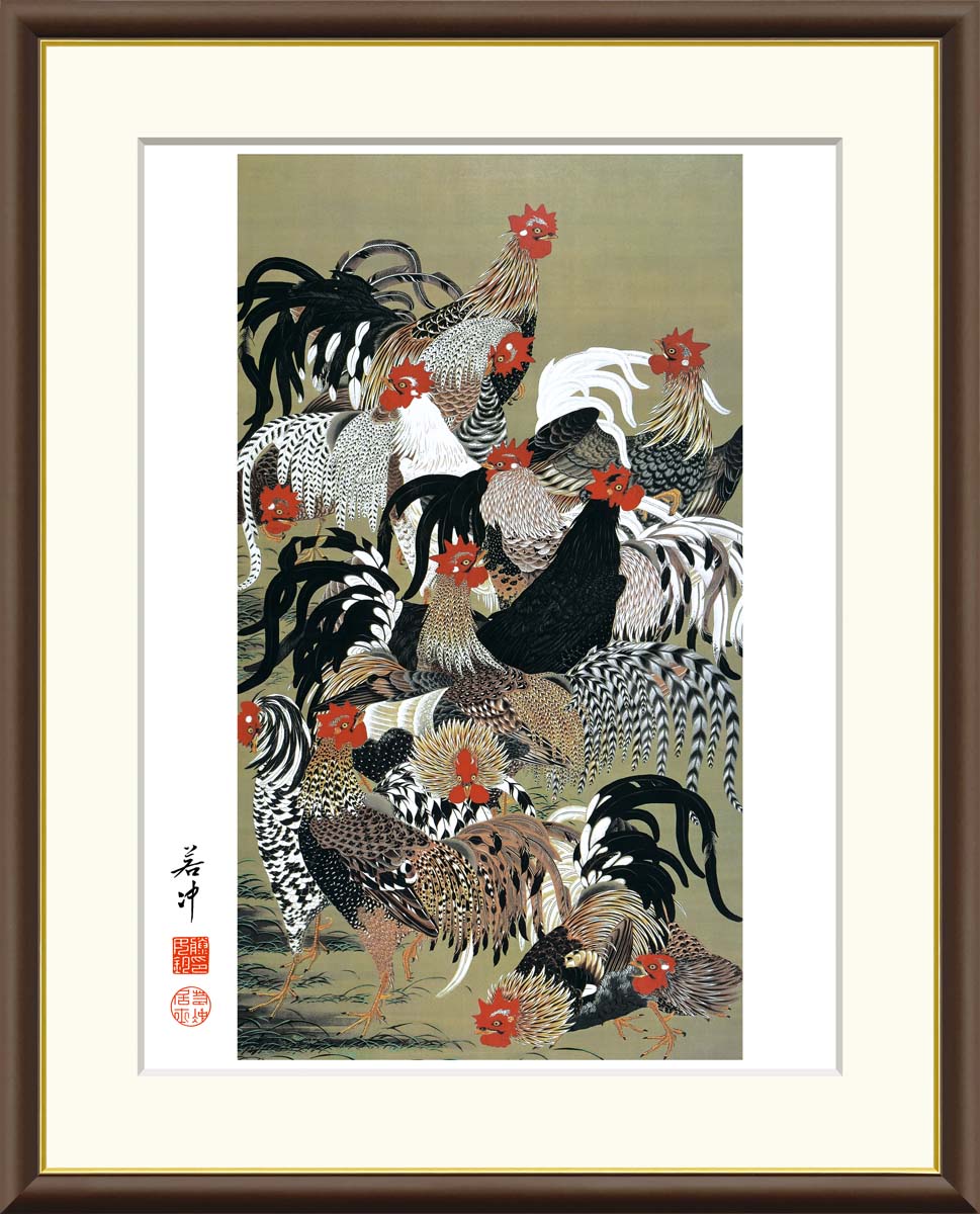 楽天市場】有名 画家 額入りアート 伊藤若冲 「南天雄鶏図」 J2-070 F8