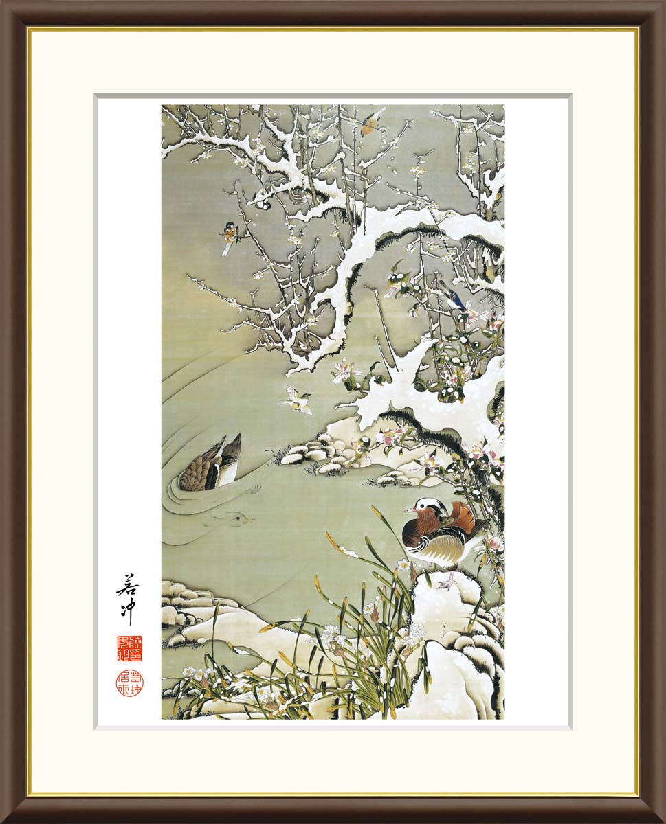 「屋」brand 「菊水」 日本伝統絵画 A4サイズ インテリア 直筆 楽天市場】絵画 日本の名画 菊花流水図 伊藤若冲 額入り
