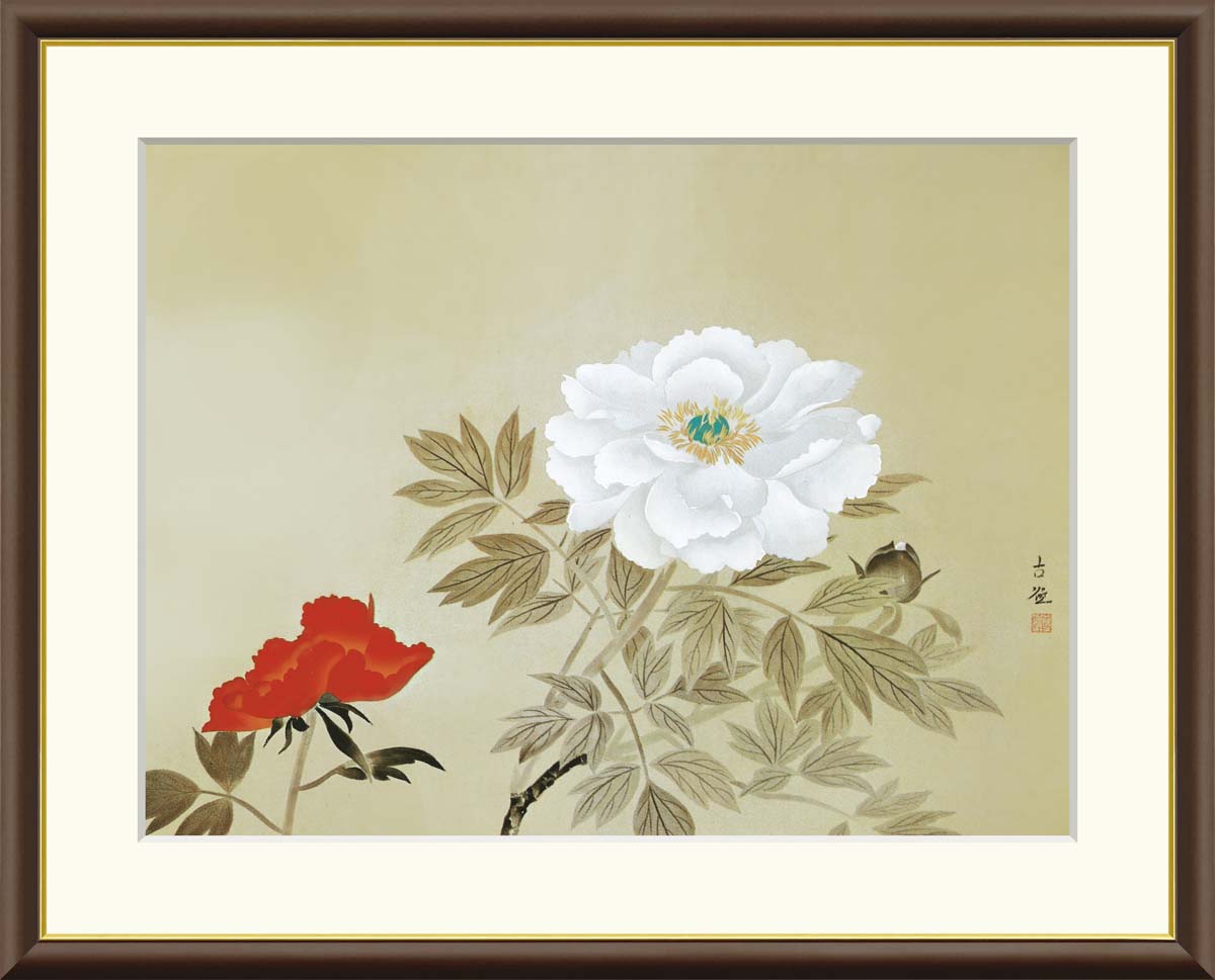 牡丹　油彩画　F6号 楽天市場】手描き 油絵 額入り油彩画 牡丹 F6サイズ ボタン