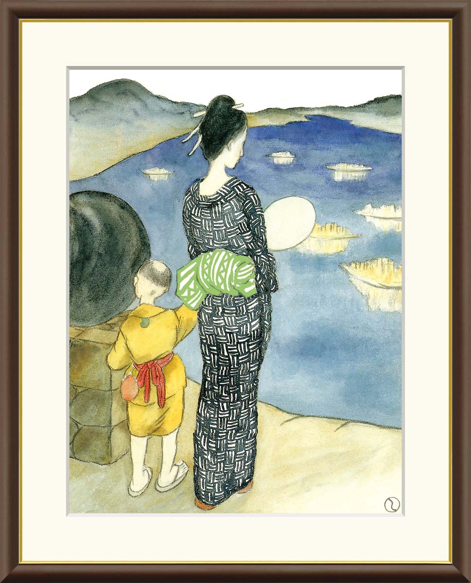楽天市場】有名 画家 額入りアート 竹久夢二 「燈籠流し」 J2-129 F8