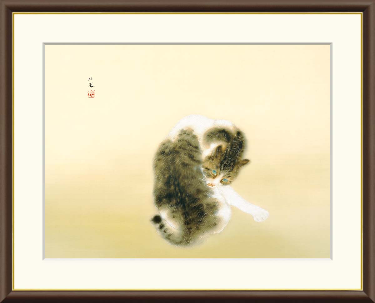 名古屋帯 柿に猫 菱田春草 ベージュ 黒猫 秋 日本画 アート 芸術