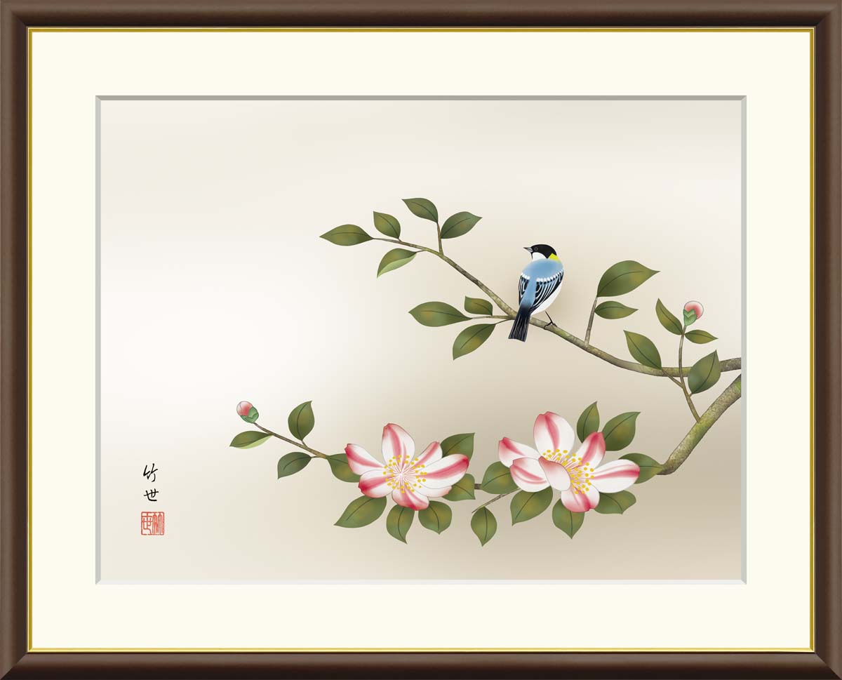 日本画 花の絵 木製フレーム付き 花の絵/日々草 油彩画F3 木製フレーム付き 花言葉/生涯の友情