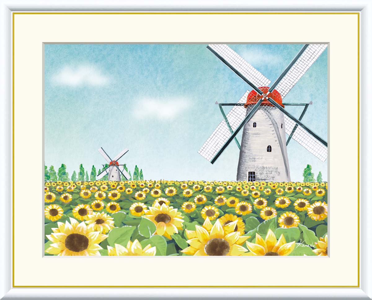 ひまわりの油彩画 木製フレーム付き 油絵 油彩 油彩画 絵 絵画 【向日葵】 絵画 HR 通販 17988807