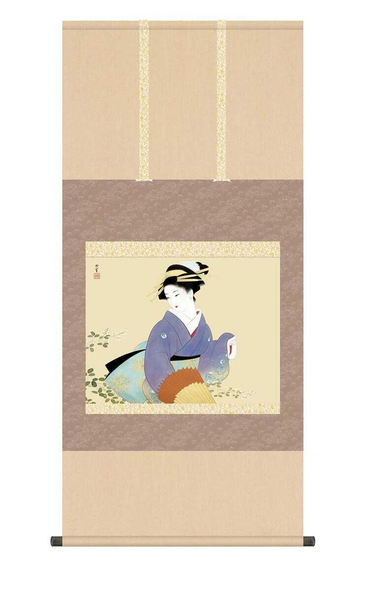 掛け軸 掛軸 モダン 収納箱 桐箱 おしゃれ 床の間 上村松園 「萩の露」kz3g9029 送料無料 10年保証 美人画 ギフト プレゼント 外国人向け土産 54.5cm×約115cm 複製画 上村松園|ハッピー雑貨専門店Happymarche
